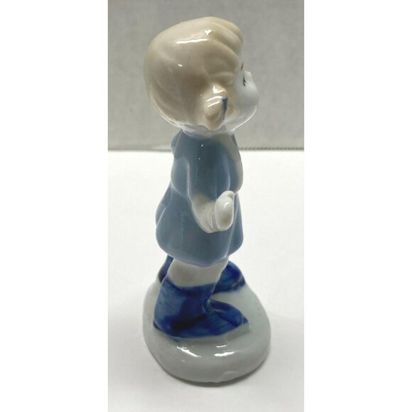 Little Porcelain Dutch Girl Figurine Vintage Child Blue White Waving Hello - Picture 6 of 8